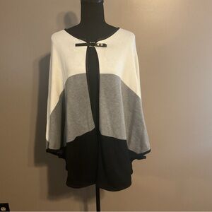 White House Black Market Black, Gray & White Colorblock Poncho